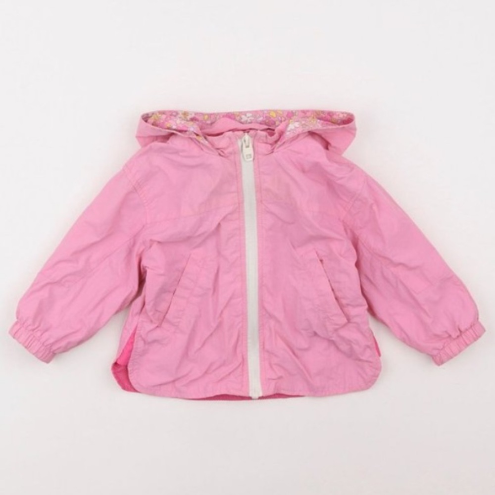 🫐3/$30 Zara Pink Hooded Windbreaker Raincoat with Floral Hood Lining size 18-24m